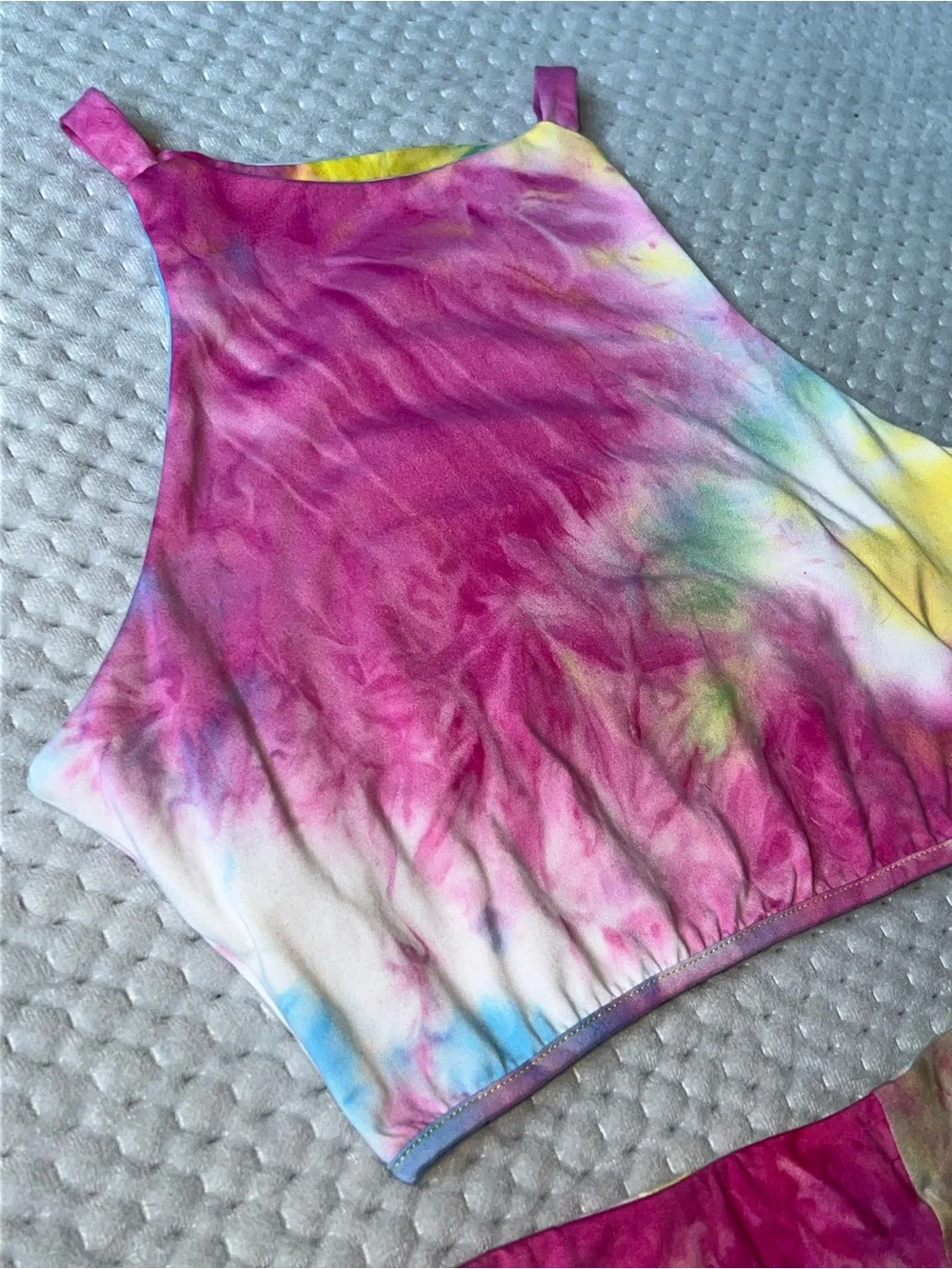 Tie Dye 2-Piece Crop Top & High-Waisted Biker Shorts Set | Medium